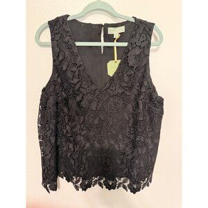 NWT Rye Grass Tank Top Black Lace Overlay V Neck Button Back Womans XL